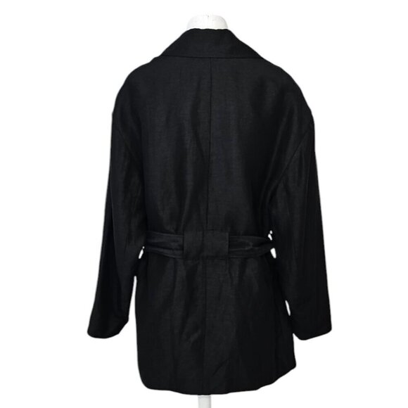 Aritzia Wilfred Novella Belted Oversized Blazer Jacket, Black, Linen Blend, XXS - Picture 2 of 8